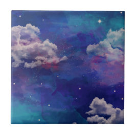 Vattenfärgsblått och Lila Starry Night Himlar Kakelplatta