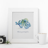 Vattenfärgsblått oktopus Motiverande Poster