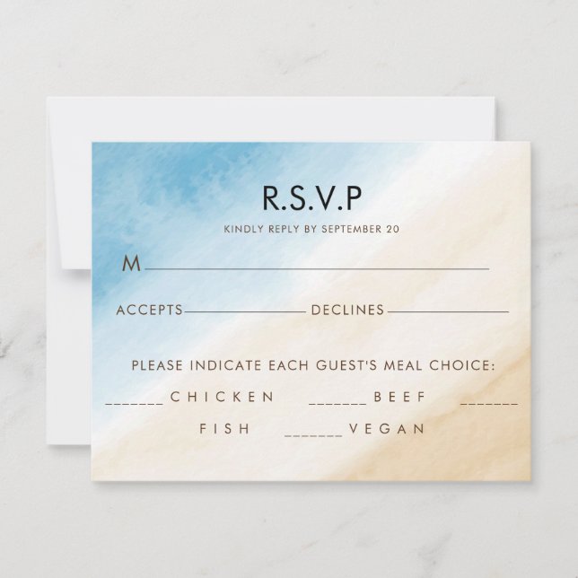 Vattenfärgsblått på Bröllop vid havet OSA Kort (Framsida)