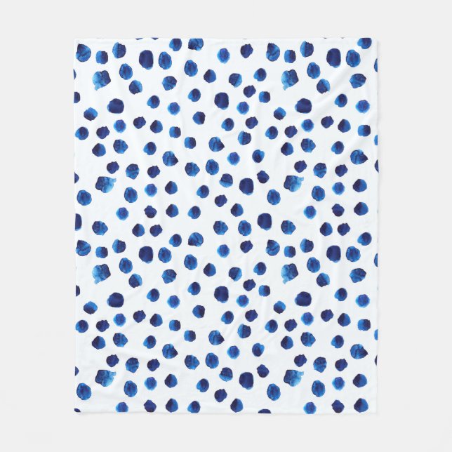 Vattenfärgsblått polka dots sömlöst mönster fleecefilt (Framsidan)