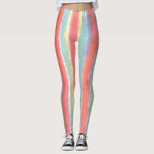 Vattenfärgsblått Rand-Rosa-Gult Leggings