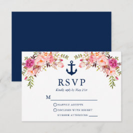 Vattenfärgsblått Rosa Blommigt Anchor Bröllop Blue OSA Kort
