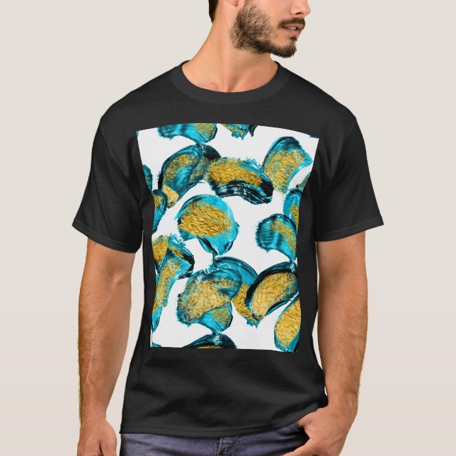 Vattenfärgsblått, turkos, guld art. t shirt (Framsida)
