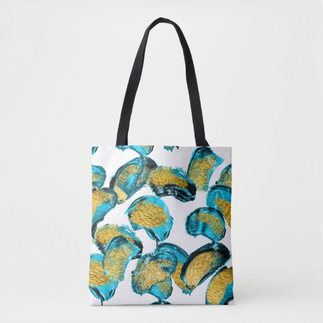 Vattenfärgsblått, turkos, guld art. tygkasse (Framsida)