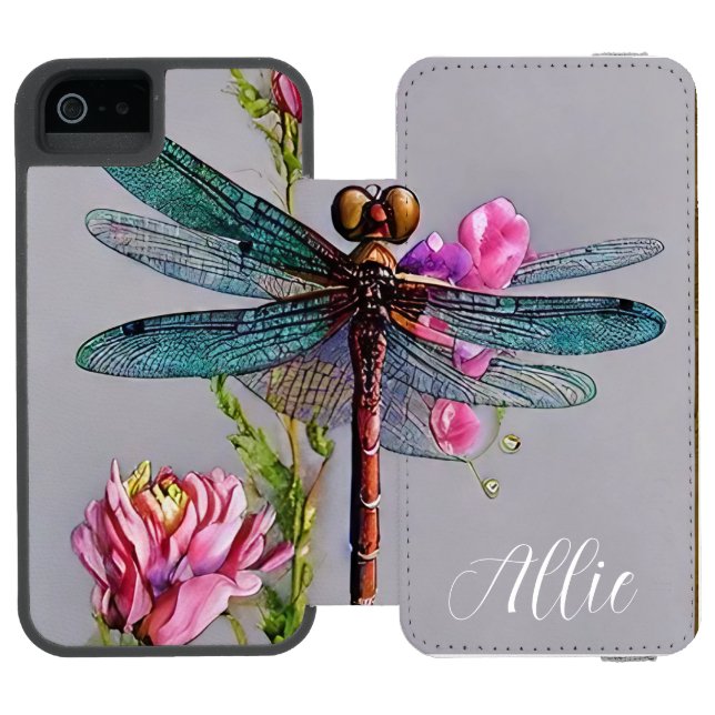 Vattenfärgsblått Vinge Dragonfly Incipio iPhone Wallet Skal (Folio Öppen)