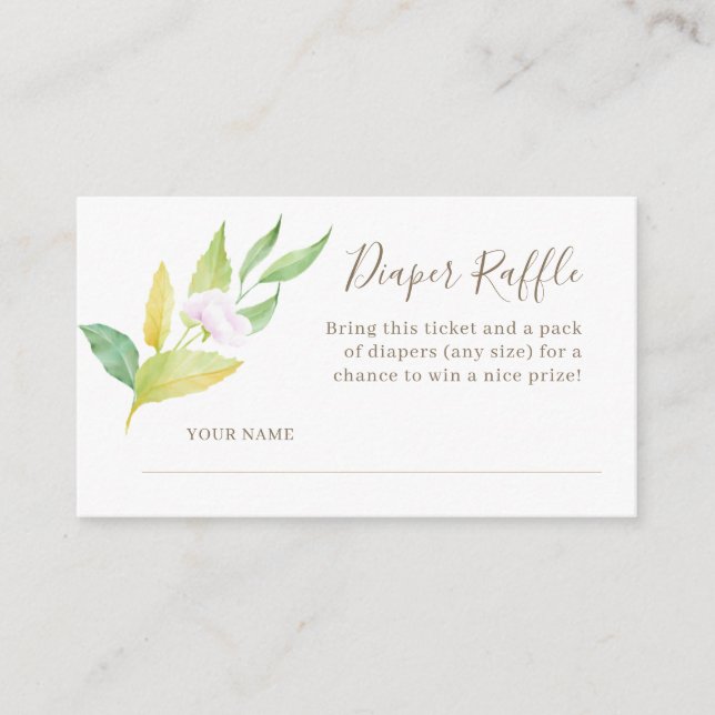 Vattenfärgsblomma Blå babyskor Diaper Raffle Tilläggskort (Framsida)