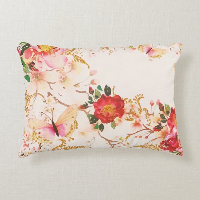 Vattenfärgsblomma Blommigt Buttefly  Glitter Prydnadskudde (Framsidan)