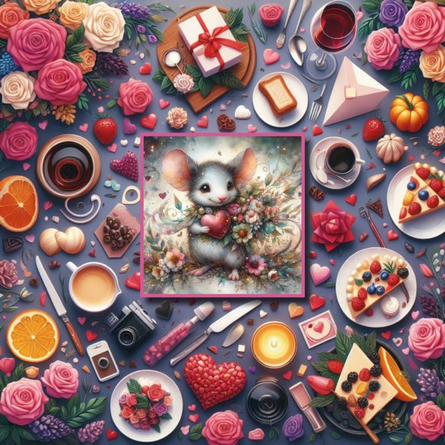 Vattenfärgsblomma Blommor Bouquet Heart Valentine Julkort (Skapare uppladdad)