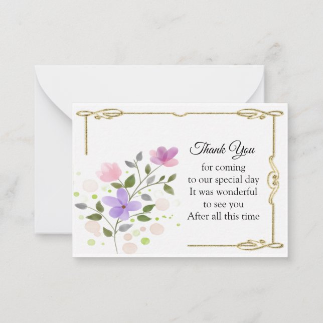 Vattenfärgsblomma Blunda Guld Ram - tackkort Anteckningskort (Framsida)