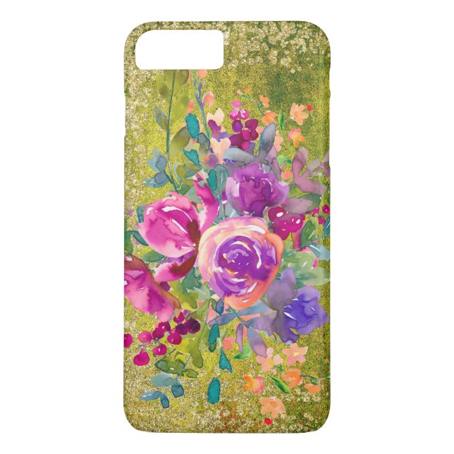 Vattenfärgsblomma Bouquet på Rustic Grönt Case-Mate iPhone Skal (Baksida)