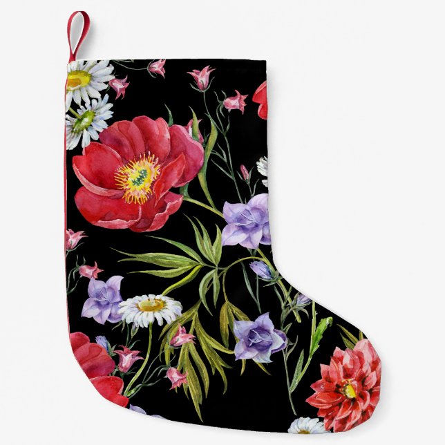 Vattenfärgsblomma Bouquet: Sömlös Mönster Liten Julstrumpa (Framsidan)