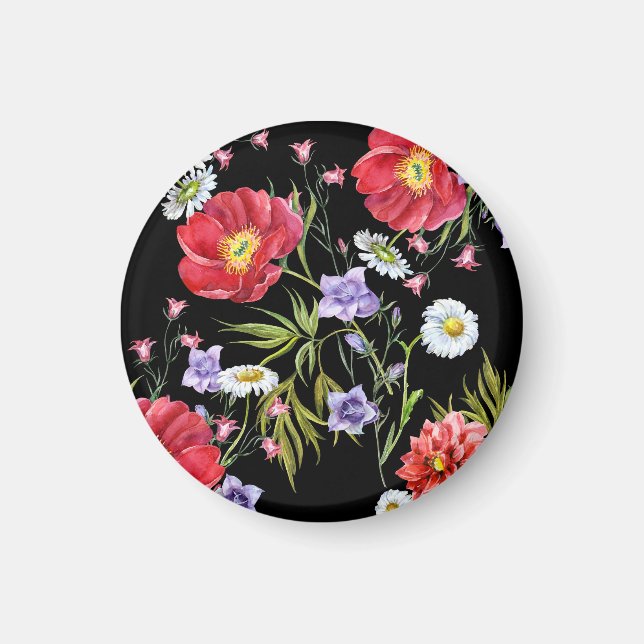 Vattenfärgsblomma Bouquet: Sömlös Mönster Magnet (Framsidan)