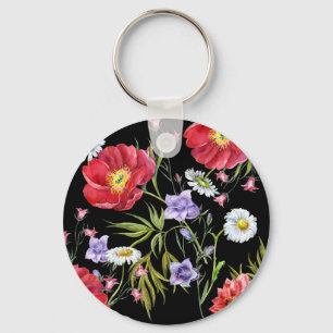 Vattenfärgsblomma Bouquet: Sömlös Mönster Nyckelring