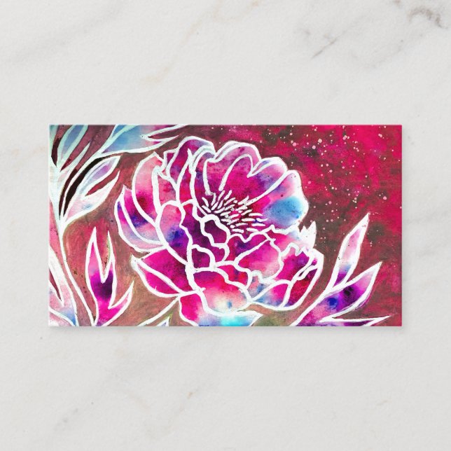 Vattenfärgsblomma Dahlia Add QR Code Girly Beauty Visitkort (Framsida)