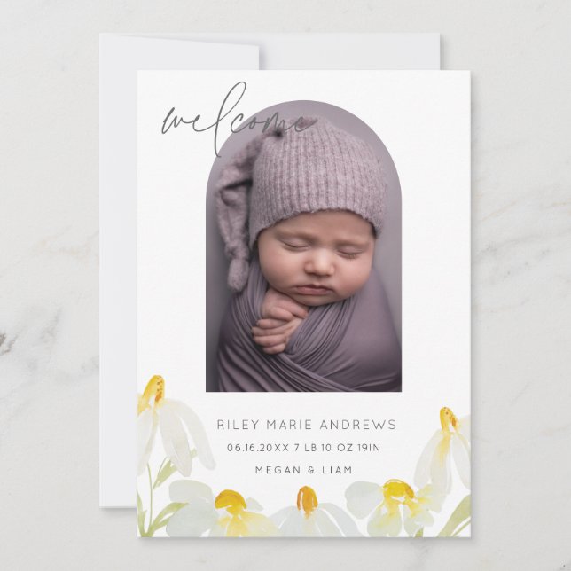 Vattenfärgsblomma daisy Baby-meddelande Meddelande (Framsida)