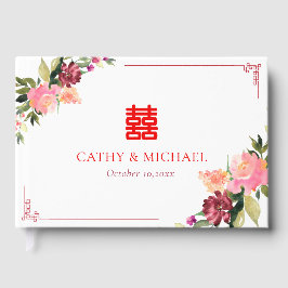 Vattenfärgsblomma dubbla xi chinese bröllop ram gästböcker