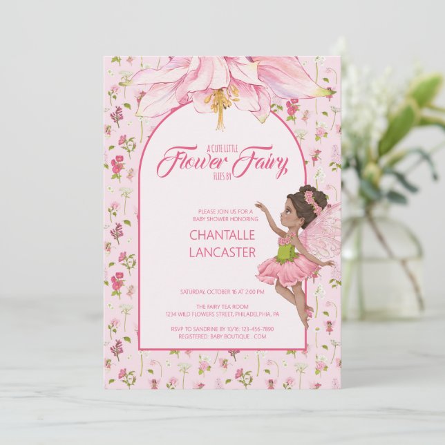 Vattenfärgsblomma Flower Fairy Baby Shower Inbjudningar (Stående Fram)