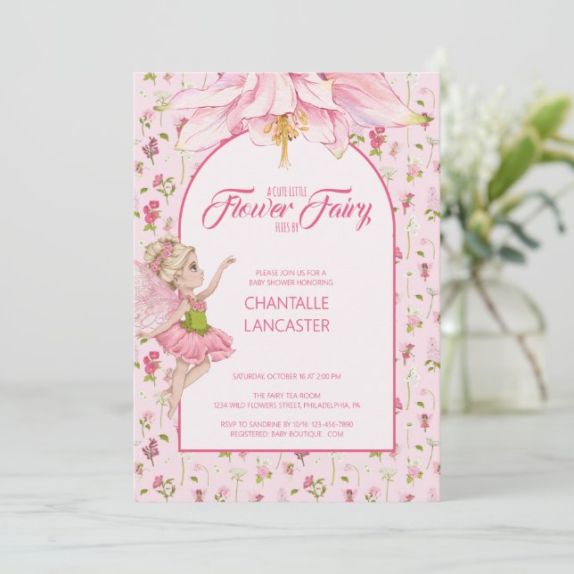 Vattenfärgsblomma Flower Fairy Baby Shower Inbjudningar (Stående Fram)