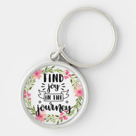Vattenfärgsblomma - Hitta glädjen på resan Rund Silverfärgad Nyckelring