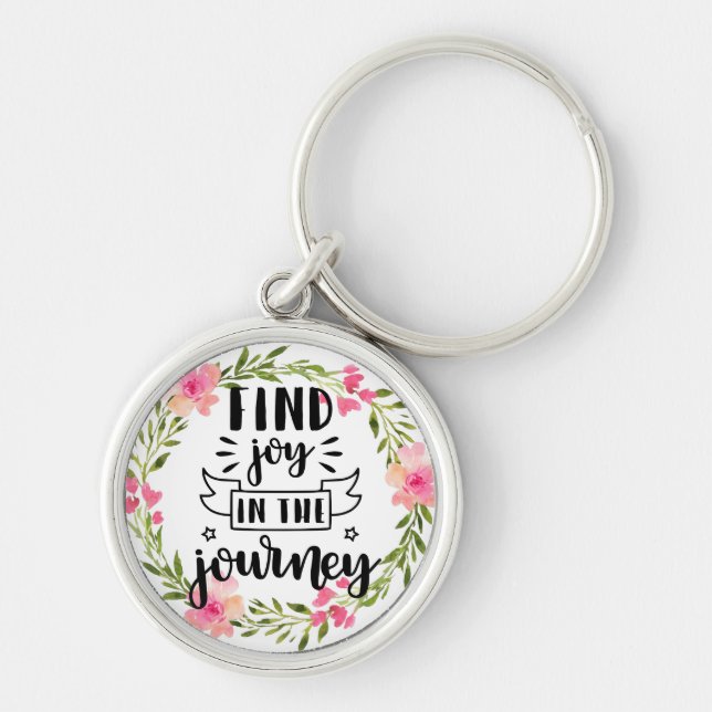 Vattenfärgsblomma - Hitta glädjen på resan Rund Silverfärgad Nyckelring (Framsidan)