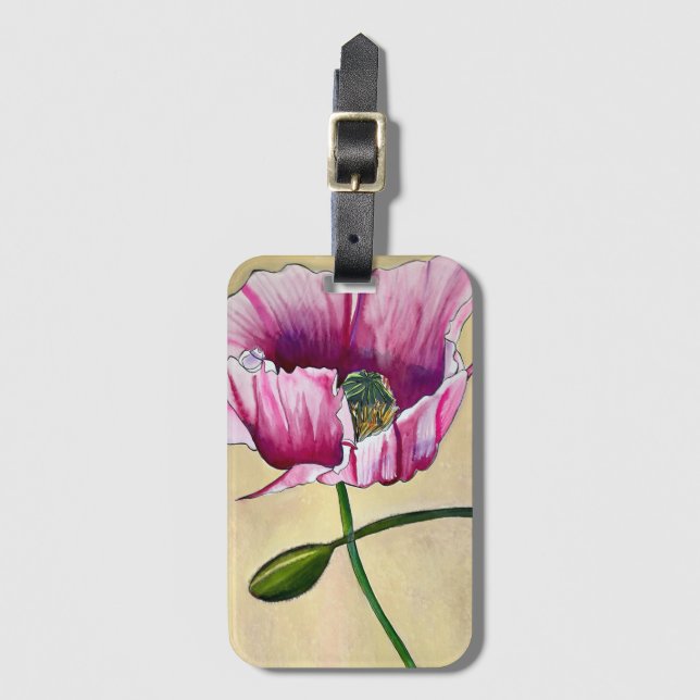 Vattenfärgsblomma i rosa av vallmokonst bagagebricka (Framsida vertikal)