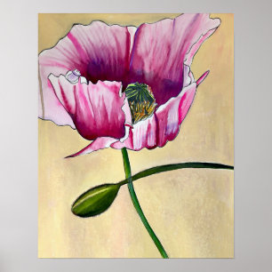 Vattenfärgsblomma i rosa av vallmokonst poster