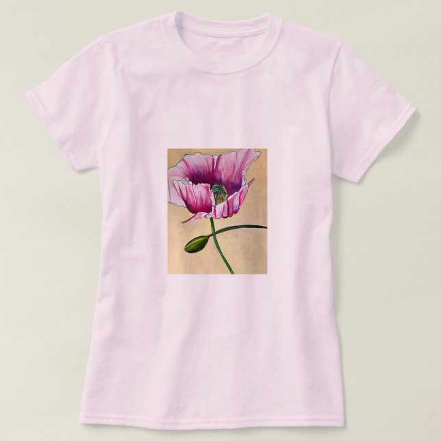 Vattenfärgsblomma i rosa av vallmokonst t shirt (Design framsida)