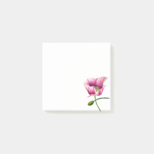 Vattenfärgsblomma i rosa söt av vallmo post-it block