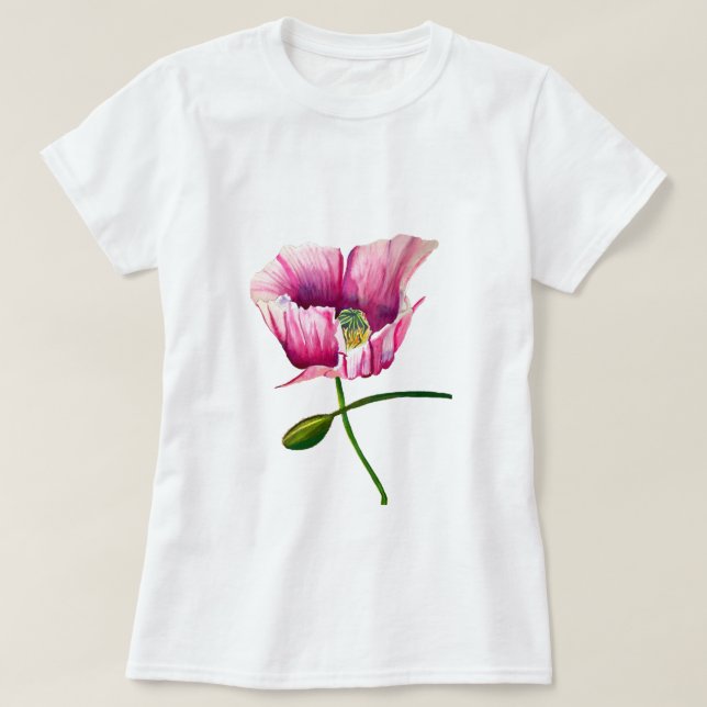 Vattenfärgsblomma i rosa söt av vallmo t shirt (Design framsida)