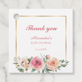 Vattenfärgsblomma med Ram Babyskare Tack Gåvor Etiketter