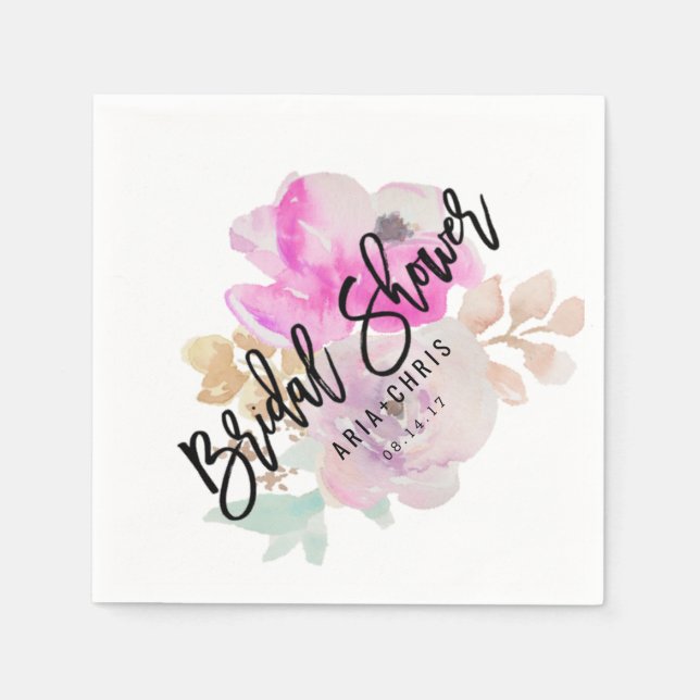 Vattenfärgsblomma Möhippan Vår bröllop Pappersservett (Framsidan)