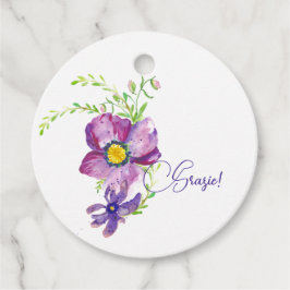 Vattenfärgsblomma och Grönt Löv Grazie Lila Flower Gåvor Etiketter