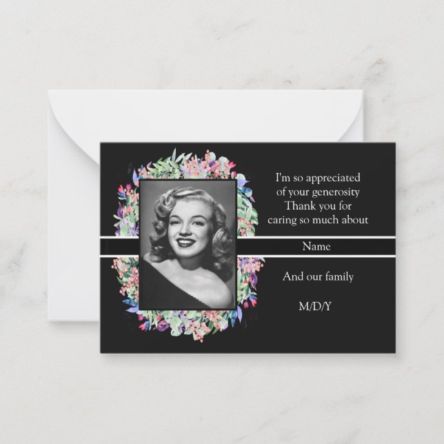 Vattenfärgsblomma på svart efter Tack Anteckningskort (Framsida)