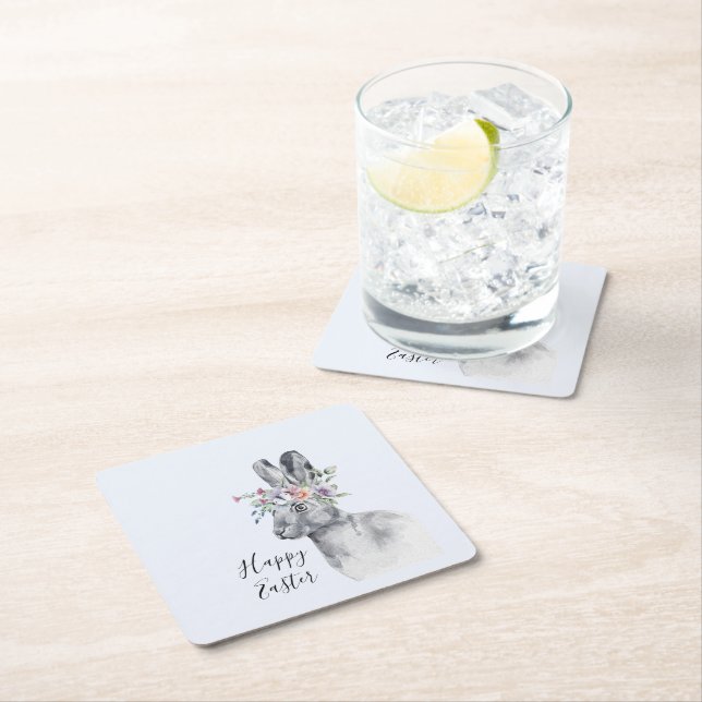 Vattenfärgsblomma Påskharn Krona Underlägg Papper Kvadrat (Insitu)