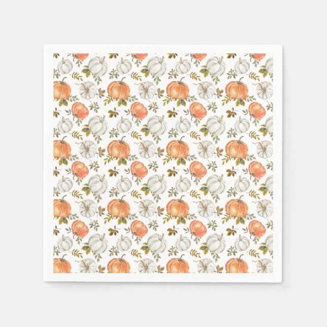 Vattenfärgsblomma Rustic Pumpkins Pappersservett (Framsidan)