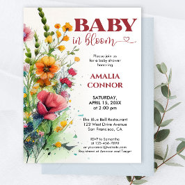 Vattenfärgsblomma Vild Baby i blommiga babyskor Inbjudningar