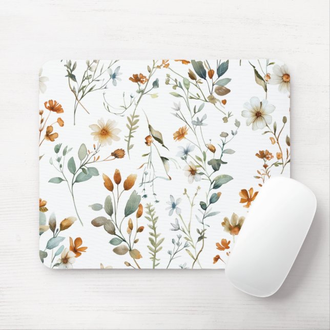 Vattenfärgsblomma vild Boho stil Musmatta (Med mus)
