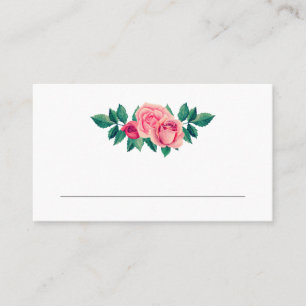 Vattenfärgsblomman rosa ros.  blommigt bröllop placeringskort