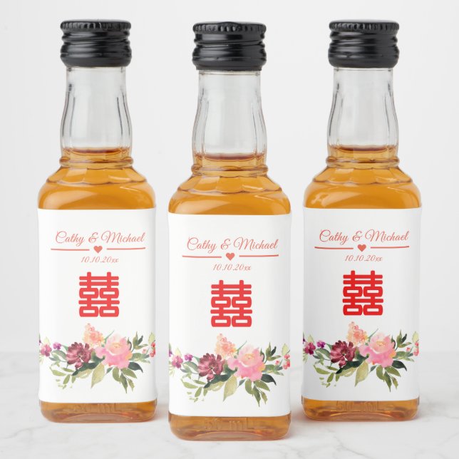 Vattenfärgsblommans lycklighet i dubblan chinese b spritflaskor etikett (Flaskor)