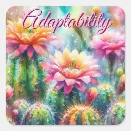 VattenfärgsBlommar Succulent Cacti Cactus Rosa Fyrkantigt Klistermärke