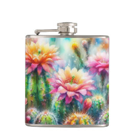 VattenfärgsBlommar Succulent Cactus Rosa Grönt Fickplunta