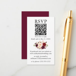 VattenfärgsBlommigt Bröllop QR Burgundy OSA Tilläggskort