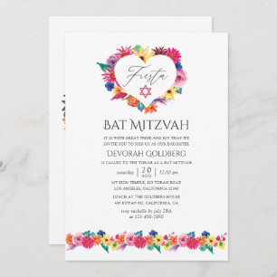 VattenfärgsBlommigt Fiesta Bat mitzvah Inbjudningar