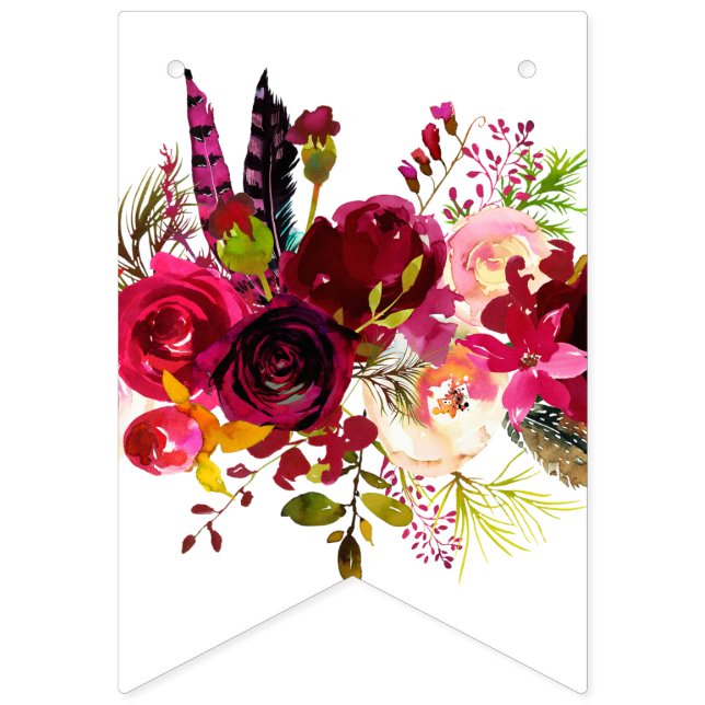 vattenfärgsblommigt, grattis på födelsedagen, BUNN Vimplar (Första flaggan)