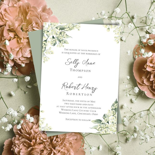 VattenfärgsBlommigt Greenery Bröllop Inbjudningar (Wedding beautiful peach floral invitations.)