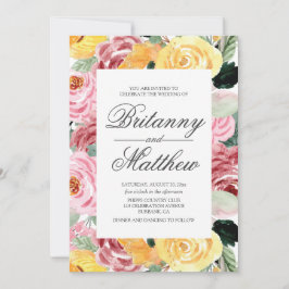 VattenfärgsBlommigt Gult Bröllop Inbjudningar