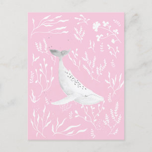 VattenfärgsBlommigt Humpback Whale Rosa Vykort