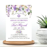VattenfärgsBlommigt Lavender Lila Star Bat mitzvah Inbjudningar<br><div class="desc">Rustik bouquet-blommigt i vattenfärg (vattenfärg),  grönt grönt,  lavender,  lila,  violett,  lilak,   rosa,  persika,  vit blomma ro/peony på vit bakgrund och mörk grönt elegant. Fintliga BAT MITZVAH inbjudningar till flicka. David stjärna i mitten.</div>