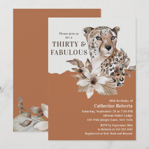 VattenfärgsBlommigt Leopard trettio 30års födelsed Inbjudningar