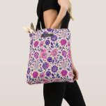 VattenfärgsBlommigt Lila Boho Mönster Tygkasse<br><div class="desc">Lila vattenfärgsinspirerad blommigt. Anpassa med namn över grått-rektangeln överst.</div>